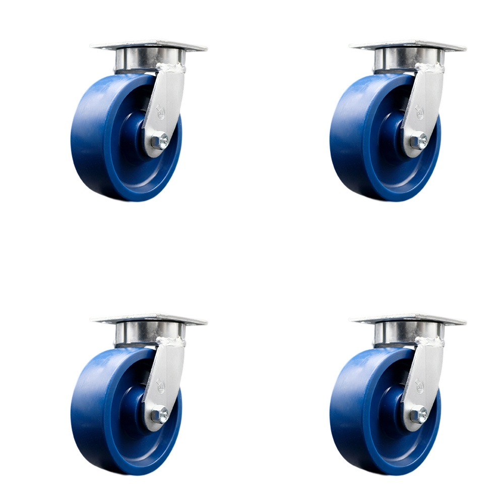 Heavy Duty Kingpinless Swivel Caster Set of 4 with 6 Inch Solid Polyurethane Wheels and Ball Bearings - Includes 4 Swivel - 4,800 lbs. Total Capacity - Service Caster Brand — photo 1