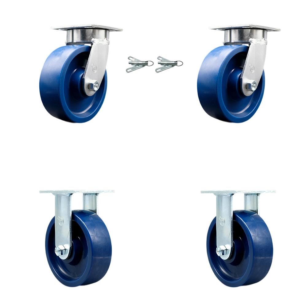 Heavy Duty Kingpinless Swivel Caster Set of 4 with 6 Inch Solid Polyurethane Wheels and Ball Bearings - Includes 2 Swivel with Bolt on Swivel Locks and 2 Rigid - Service Caster Brand — photo 1