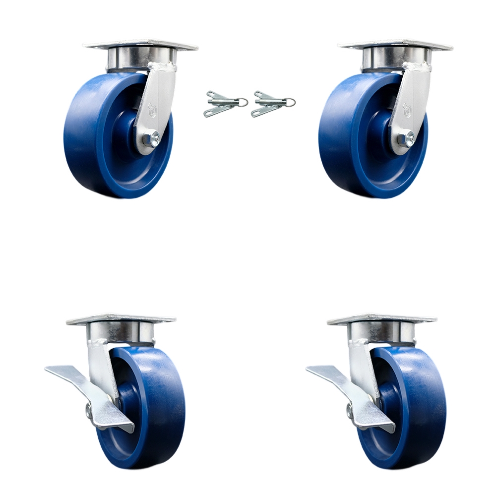 Heavy Duty Kingpinless Swivel Caster Set of 4 with 6 Inch Solid Polyurethane Wheels and Ball Bearings - Includes 2 Swivel with Bolt on Swivel Locks and 2 Swivel with Brakes - Service Caster Brand — photo 1