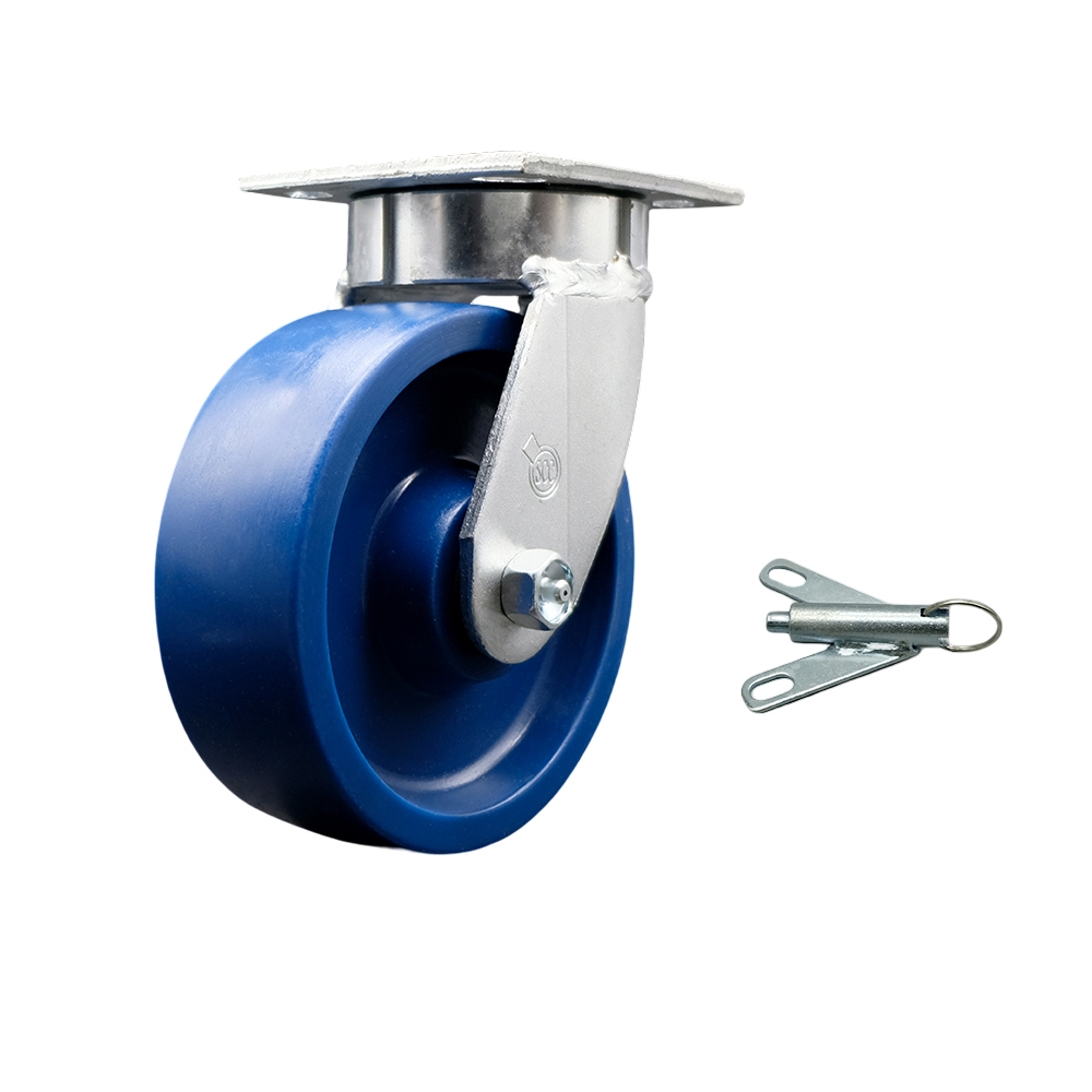 Kingpinless Solid Polyurethane Swivel Top Plate Caster w/6" x 2" Blue Wheel & Bolt on Swivel Lock - 1200 lbs Capacity/Caster - Service Caster Brand — photo 1