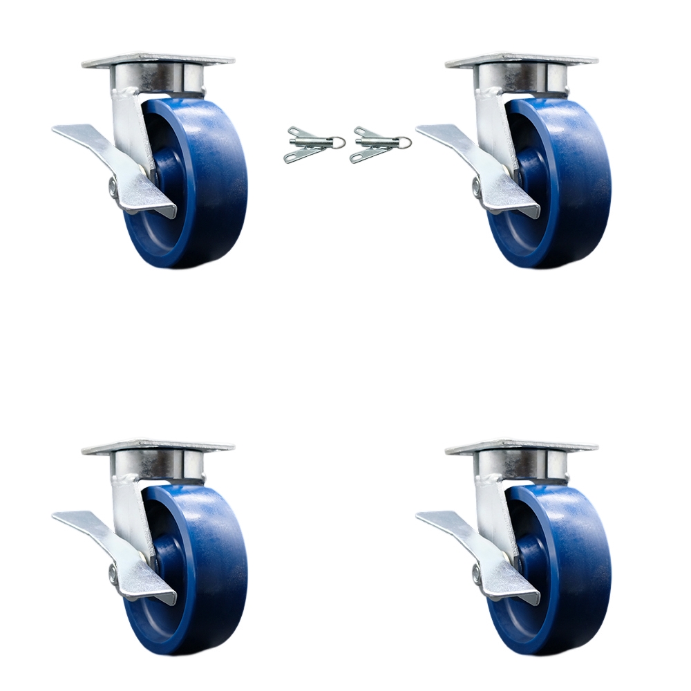 Heavy Duty Kingpinless Swivel Caster Set of 4 with 6 Inch Solid Poly Wheels and Ball Bearings - Includes 2 Swivel with Brakes and Bolt on Swivel Locks and 2 Swivel with Brakes - Service Caster Brand — photo 1