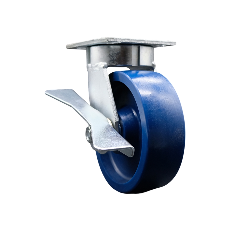 Heavy Duty Kingpinless Swivel Top Plate Caster with Side Lock Brake and 6 Inch Solid Polyurethane Wheel with Ball Bearings - 1,200 lbs. Capacity/Caster - Service Caster Brand — photo 1