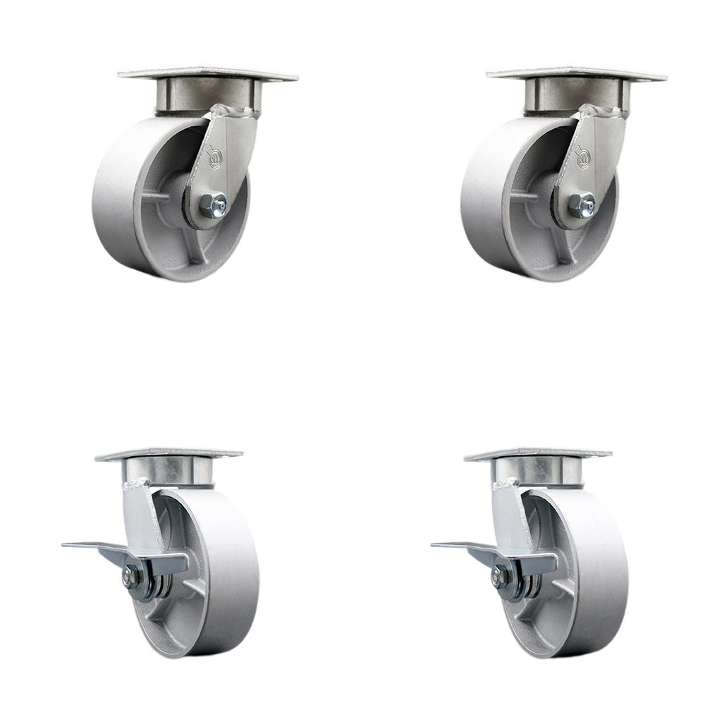 Heavy Duty Kingpinless Swivel Caster Set of 4 with 6 Inch Semi Steel Cast Iron Wheels and Ball Bearings - Includes 2 Swivel with Brakes and 2 Swivel - 4,800 lbs. Total Capacity - Service Caster Brand — photo 1