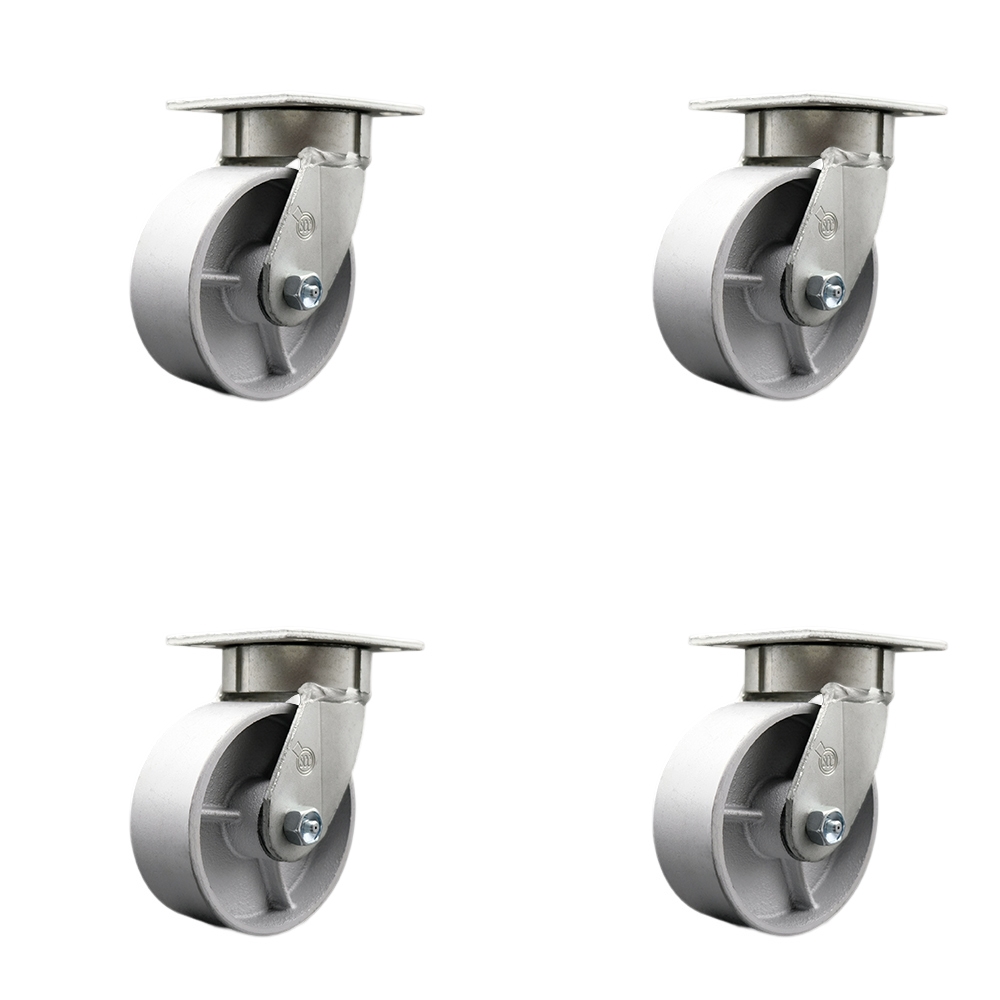 Heavy Duty Kingpinless Swivel Caster Set of 4 with 6 Inch Semi Steel Cast Iron Wheels and Ball Bearings - Includes 4 Swivel - 4,800 lbs. Total Capacity - Service Caster Brand — photo 1