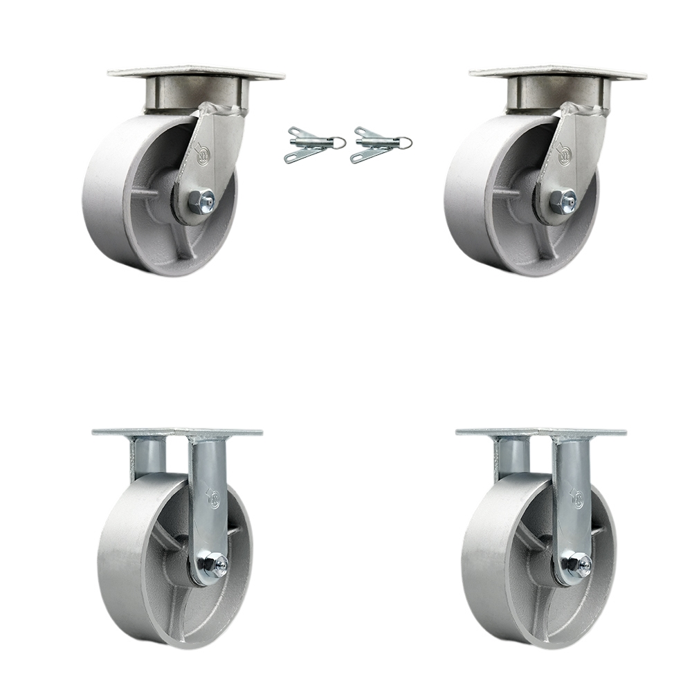 Heavy Duty Kingpinless Swivel Caster Set of 4 with 6 Inch Semi Steel Cast Iron Wheels and Bronze Bearings - Includes 2 Swivel with Bolt on Swivel Locks and 2 Rigid - Service Caster Brand — photo 1