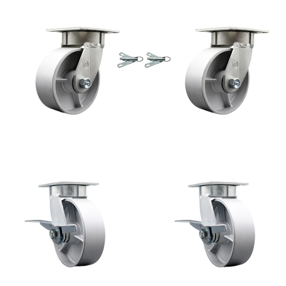 Heavy Duty Kingpinless Swivel Caster Set of 4 with 6 Inch Semi Steel Cast Iron Wheels and Ball Bearings - Includes 2 Swivel with Bolt on Swivel Locks and 2 Swivel with Brakes - Service Caster Brand — photo 1