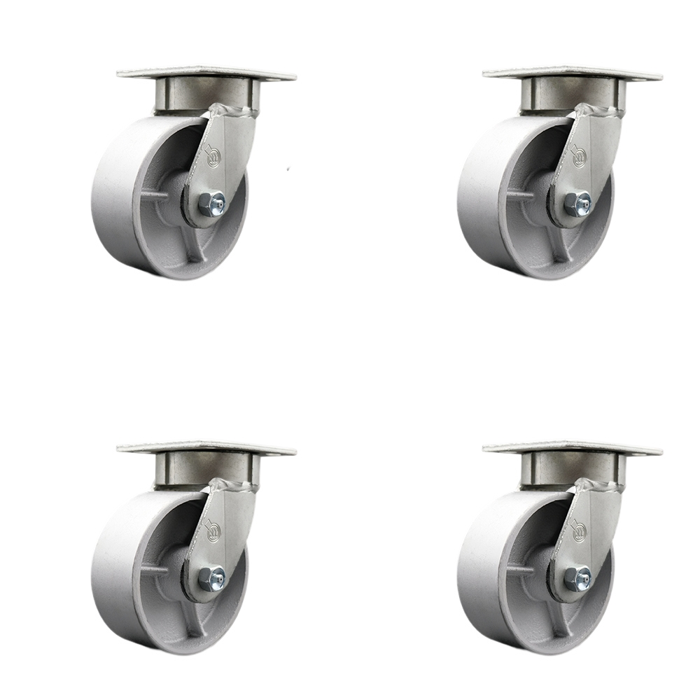 Heavy Duty Kingpinless Swivel Caster Set of 4 with 6 Inch Semi Steel Cast Iron Wheels and Ball Bearings - Includes 4 Swivel with Bolt on Swivel Locks - 4,800lbs. Total Capacity - Service Caster Brand — photo 1