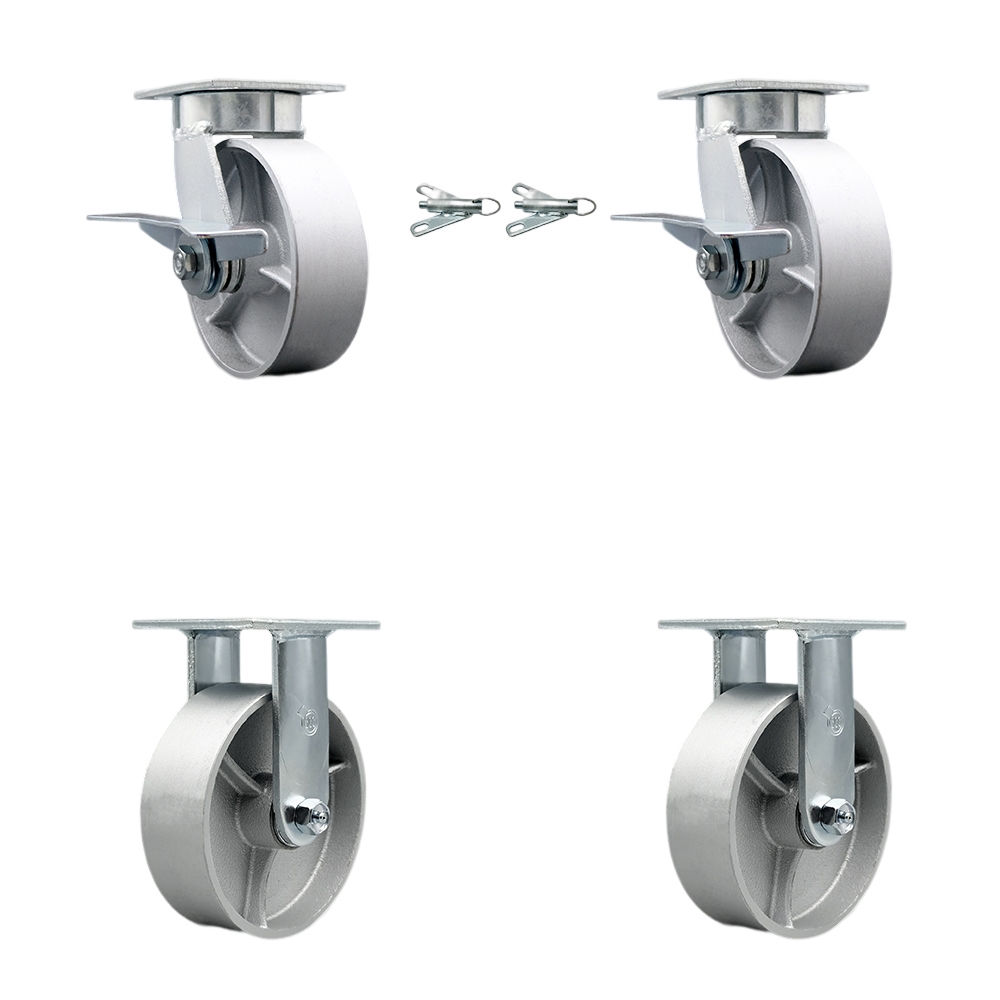 Heavy Duty Kingpinless Swivel Caster Set of 4 with 6 Inch Semi Steel Cast Iron Wheels and Ball Bearings - Includes 2 Swivel with Brakes and Bolt on Swivel Locks and 2 Rigid - Service Caster Brand — photo 1