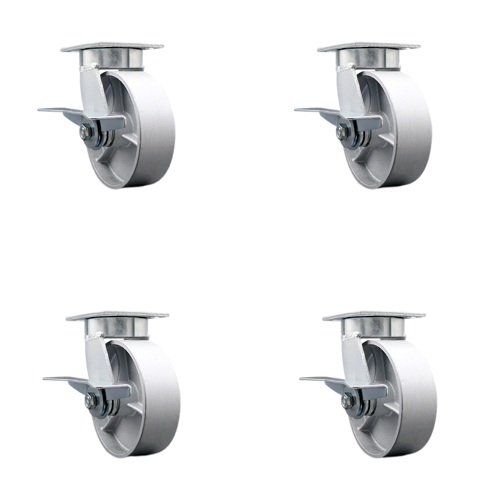 Heavy Duty Kingpinless Swivel Caster Set of 4 with 6 Inch Semi Steel Cast Iron Wheels and Bronze Bearings - Includes 4 Swivel with Side Lock Brakes and Bolt on Swivel Locks - Service Caster Brand — photo 1