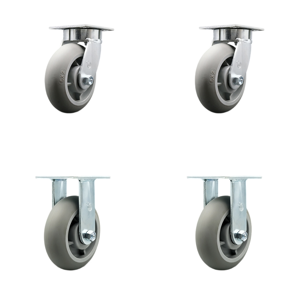 Heavy Duty Kingpinless Swivel Caster Set of 4 with 6 Inch Thermoplastic Rubber Donut Tread Wheels and Ball Bearings - Includes 2 Swivel and 2 Rigid - 2,000 lbs. Total Capacity - Service Caster Brand — photo 1