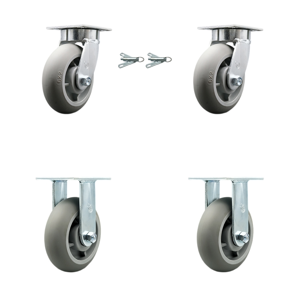 Heavy Duty Kingpinless Swivel Caster Set of 4 with 6 Inch Thermoplastic Rubber Donut Tread Wheels and Ball Bearings - Includes 2 Swivel with Bolt on Swivel Locks and 2 Rigid - Service Caster Brand — photo 1