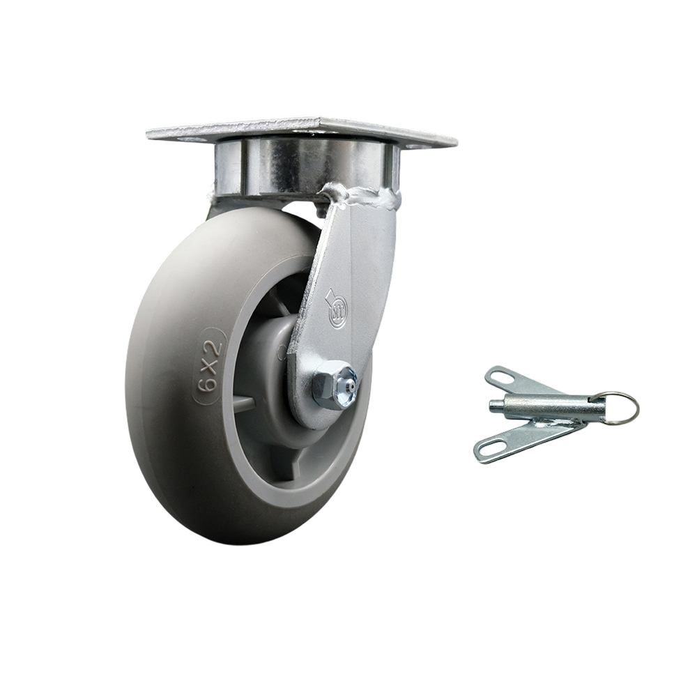 Kingpinless Thermo Rubber Donut Tread Swivel Top Plate Caster w/6" x 2" Gray Wheel & Bolt on Swivel Lock - 500 lbs Capacity/Caster - Service Caster Brand — photo 1