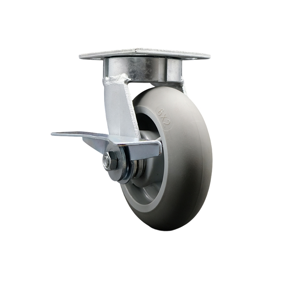 Heavy Duty Kingpinless Swivel Top Plate Caster with Side Lock Brake and 6 Inch Thermoplastic Rubber Donut Tread Wheel with Ball Bearings - 500 lbs. Capacity/Caster - Service Caster Brand — photo 1