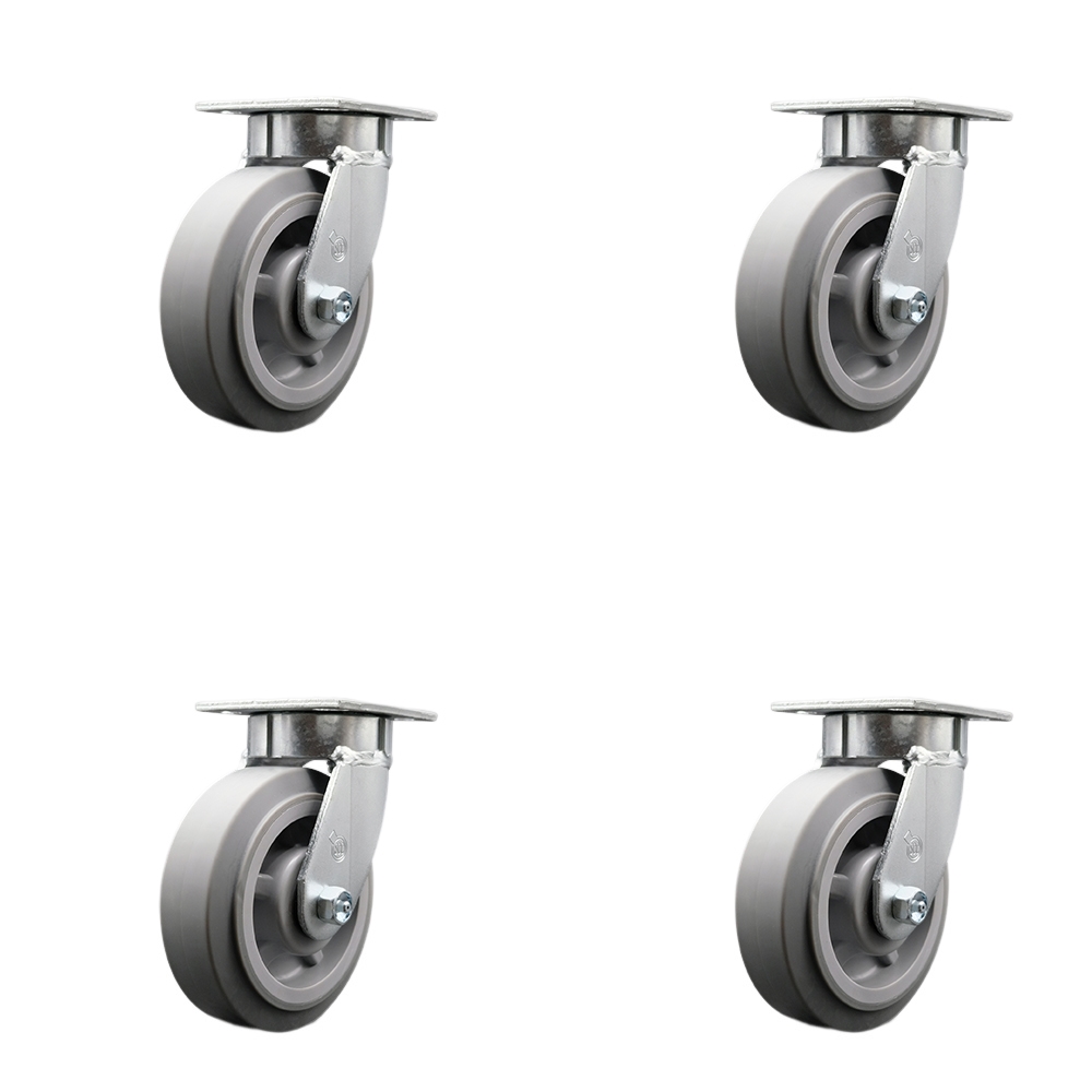 Kingpinless Thermo Rubber Flat Tread Swivel Top Plate Caster Set of 4 w/6" x 2" Gray Wheels - Includes 4 Swivel w/Bolt on Swivel Locks - 2000 lbs Total Capacity - Service Caster Brand — photo 1