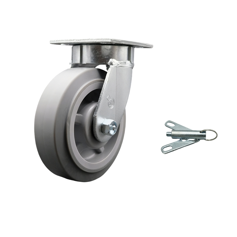 Kingpinless Thermo Rubber Flat Tread Swivel Top Plate Caster w/6" x 2" Gray Wheel & Bolt on Swivel Lock - 500 lbs Capacity/Caster - Service Caster Brand — photo 1
