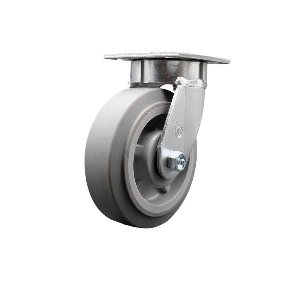Kingpinless Thermo Rubber Flat Tread Swivel Top Plate Caster w/6" x 2" Gray Wheel - 500 lbs Capacity/Caster - Service Caster Brand — photo 1