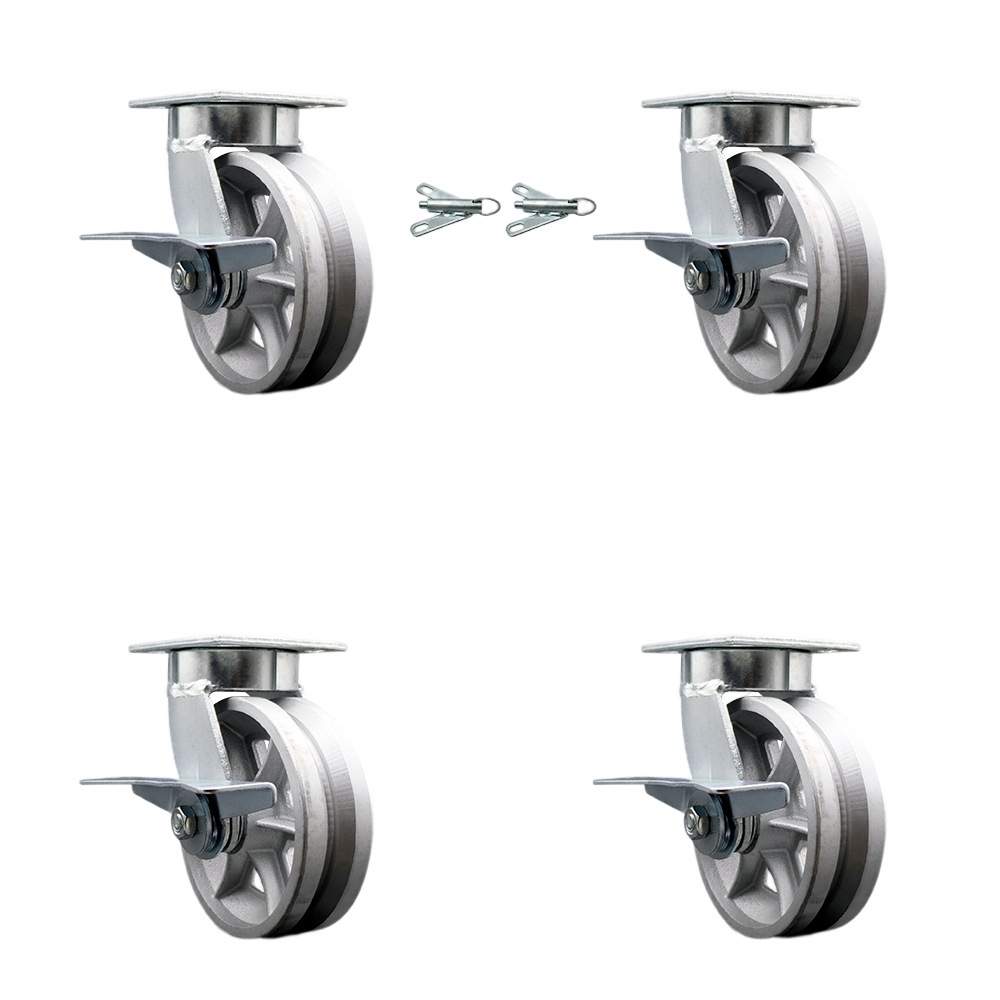 Heavy Duty Kingpinless Swivel Caster Set of 4 with 6 Inch V-Groove Semi Steel Wheels and Ball Bearings-Include 2 Swivel with Brake and Bolt on Swivel Lock and 2 Swivel with Brake- Service Caster Brand — photo 1