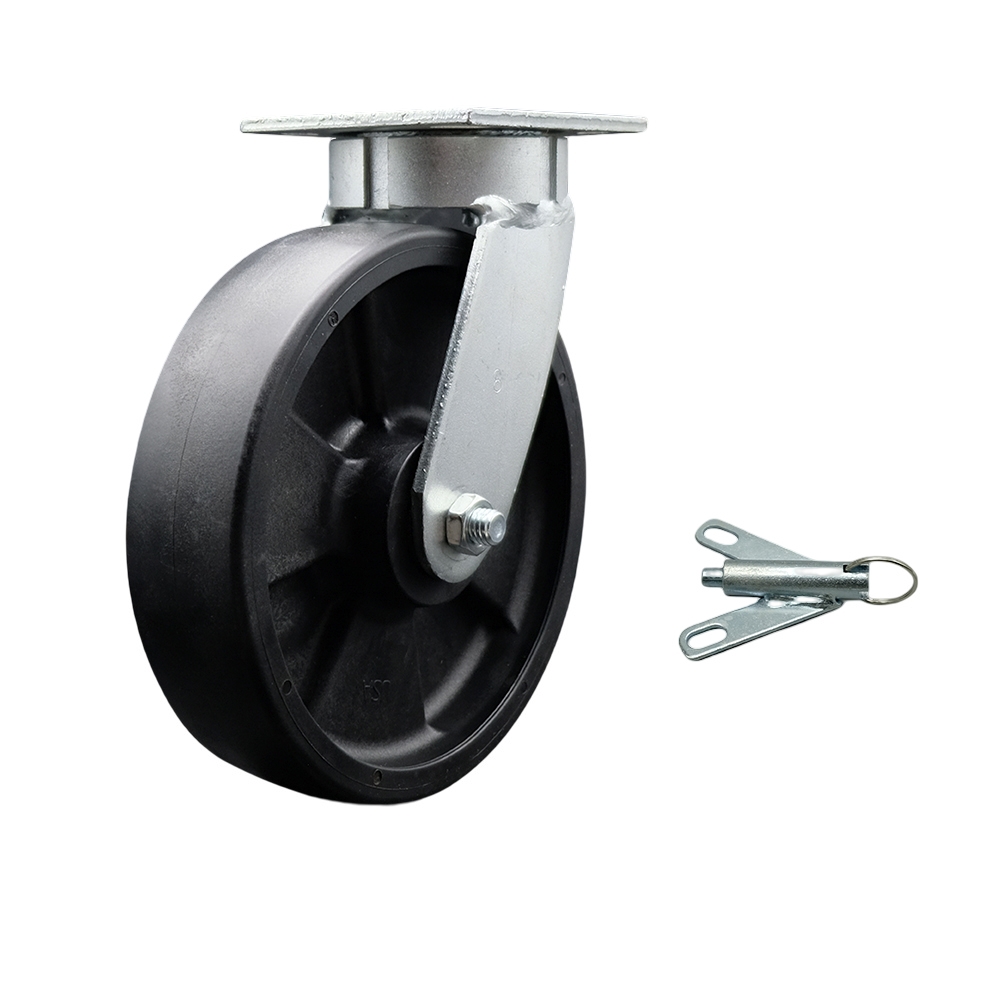 Kingpinless Glass Filled Nylon Swivel Top Plate Caster w/8" x 2" Black Wheel & Bolt on Swivel Lock - 1250 lbs Capacity/Caster - Service Caster Brand — photo 1