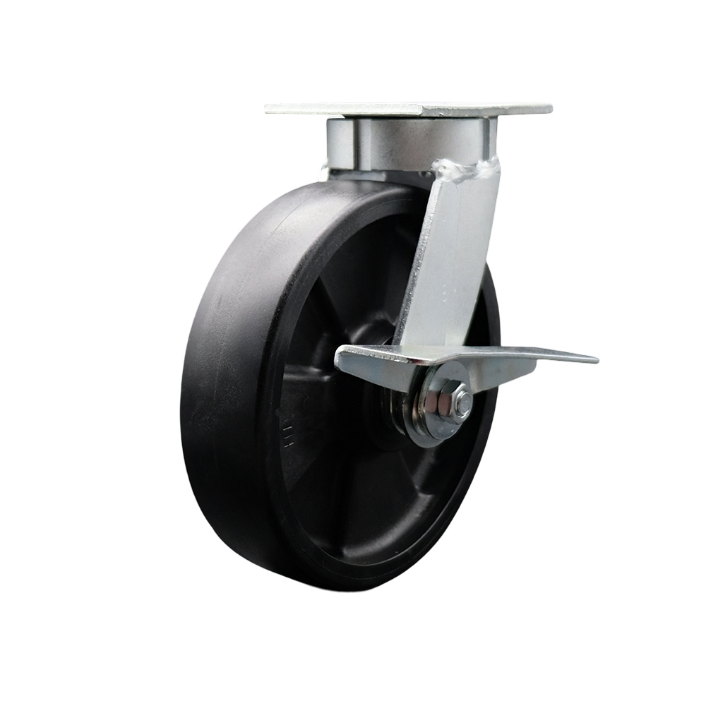 Kingpinless Glass Filled Nylon Swivel Top Plate Caster w/8" x 2" Black Wheel & Side Lck Brake - 1250 lbs Capacity/Caster - Service Caster Brand — photo 1