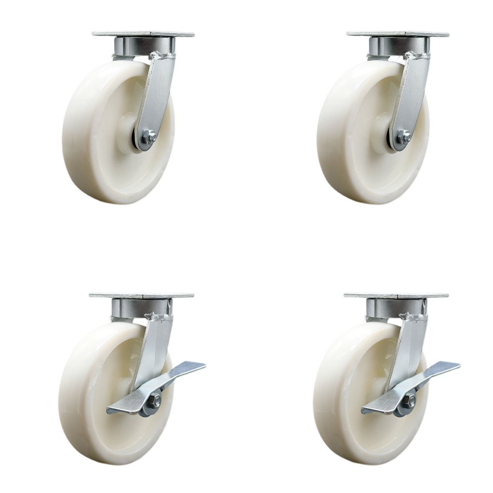 Heavy Duty Kingpinless Swivel Caster Set of 4 with 8 Inch Nylon Wheels and Ball Bearings - Includes 2 Swivel with Brakes and 2 Swivel - 5,000 lbs. Total Capacity - Service Caster Brand — photo 1