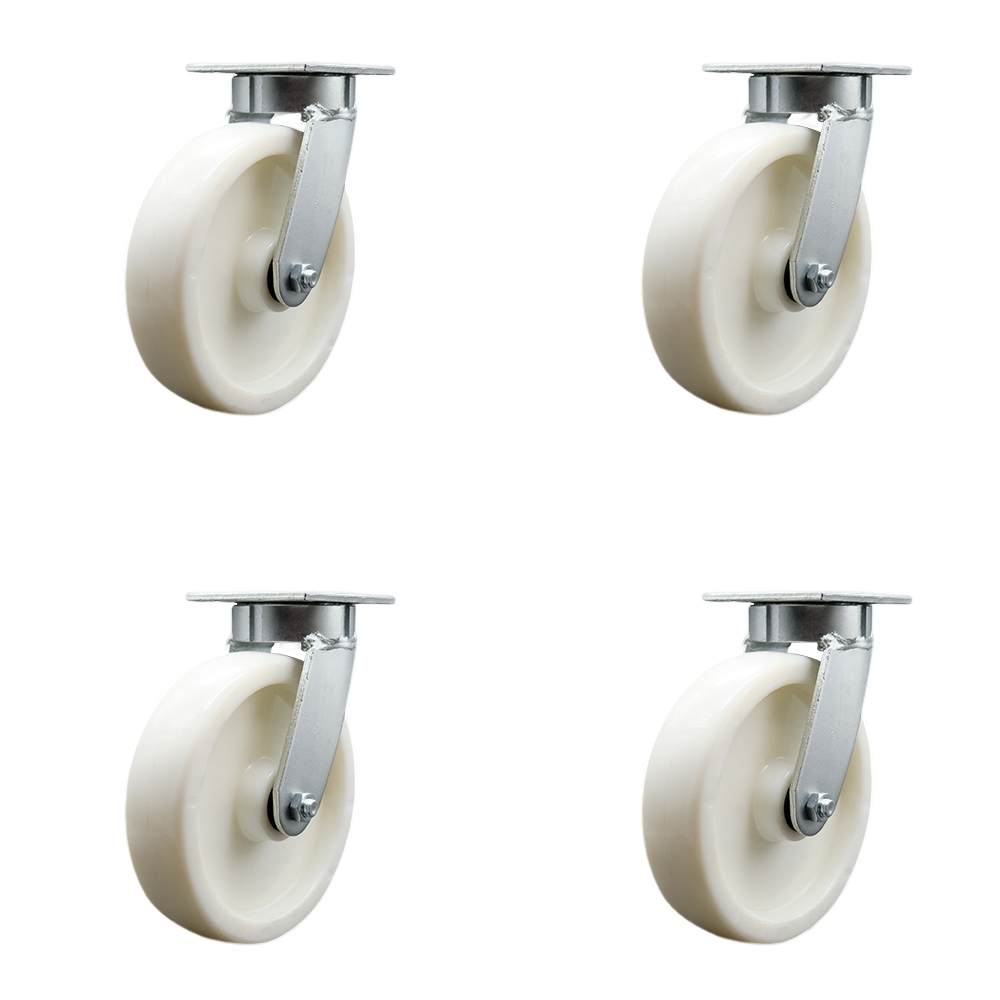 Kingpinless Nylon Swivel Top Plate Caster Set of 4 w/8" x 2" White Wheels - Includes 4 Swivel - 5000 lbs Total Capacity - Service Caster Brand — photo 1