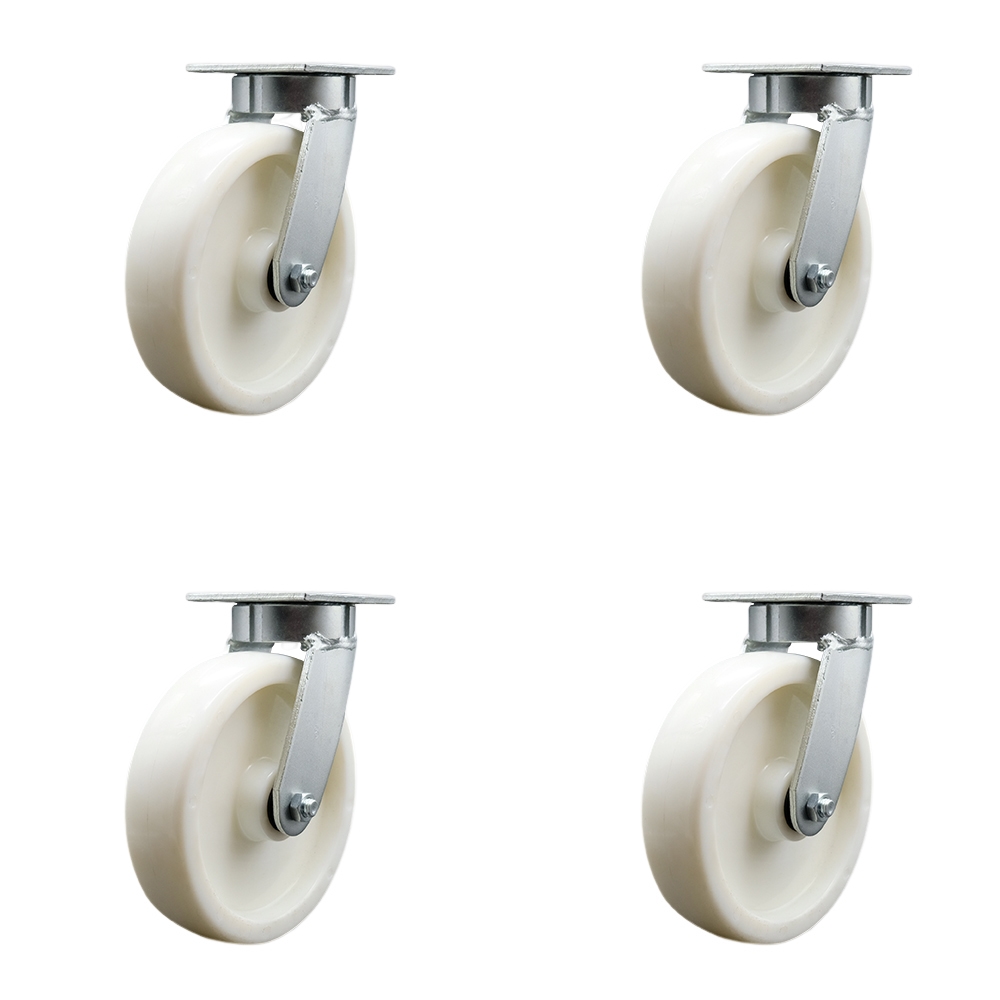 Heavy Duty Kingpinless Swivel Caster Set of 4 with 8 Inch Nylon Wheels and Ball Bearings - Includes 4 Swivel with Bolt on Swivel Locks - 5,000lbs. Total Capacity - Service Caster Brand — photo 1