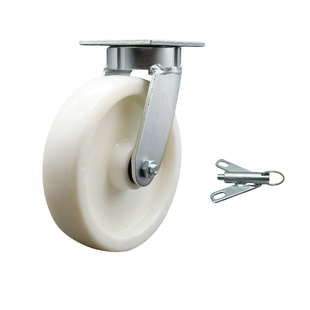 Kingpinless Nylon Swivel Top Plate Caster w/8" x 2" White Wheel & Bolt on Swivel Lock - 1250 lbs Capacity/Caster - Service Caster Brand — photo 1