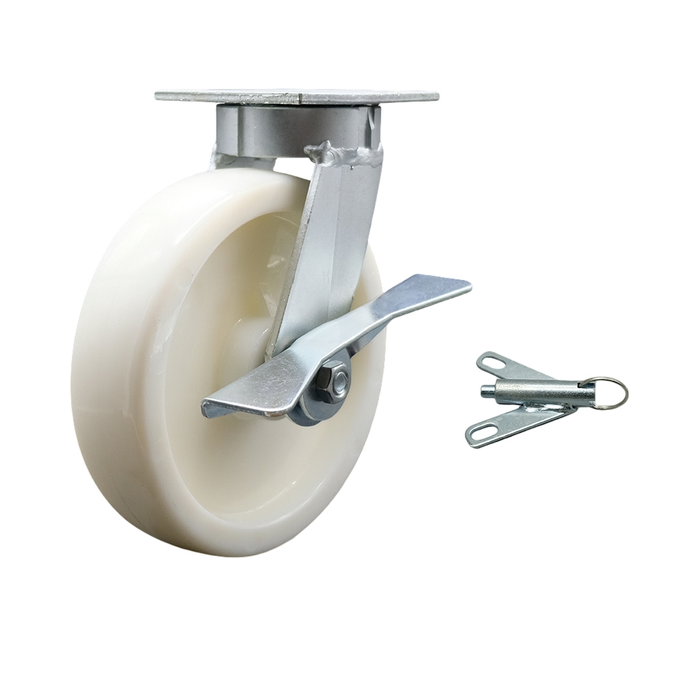Heavy Duty Kingpinless Swivel Top Plate Caster with Side Lock Brake and Bolt on Swivel Lock and 8 Inch Nylon Wheel with Ball Bearings - 1,250 lbs. Capacity/Caster - Service Caster Brand — photo 1