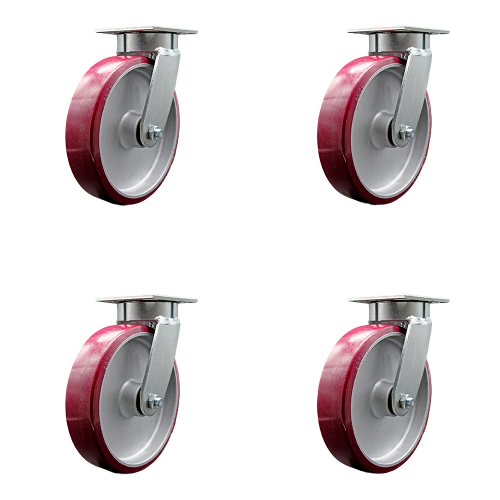 Heavy Duty Kingpinless Swivel Caster Set of 4 with 8 Inch Polyurethane on Aluminum Wheels and Ball Bearings -Includes 4 Swivel with Bolt on Swivel Locks-5,000lbs. Total Capacity - Service Caster Brand — photo 1