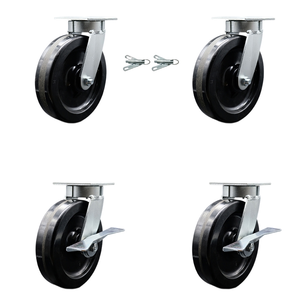 Heavy Duty Kingpinless Swivel Caster Set of 4 with 8 Inch Phenolic Wheels and Ball Bearings - Includes 2 Swivel with Bolt on Swivel Locks and 2 Swivel with Brakes - Service Caster Brand — photo 1