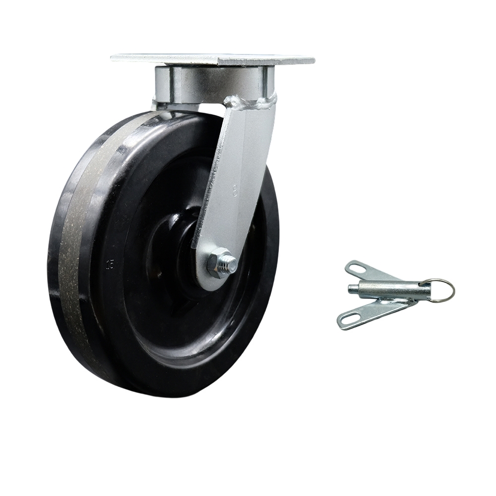 Kingpinless Phenolic Swivel Top Plate Caster w/8" x 2" Black Wheel & Bolt on Swivel Lock - 1250 lbs Capacity/Caster - Service Caster Brand — photo 1