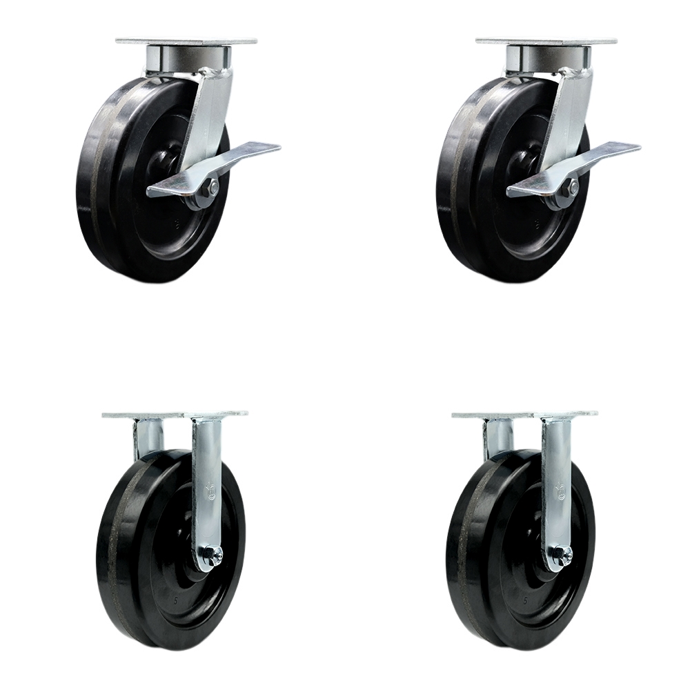 Heavy Duty Kingpinless Swivel Caster Set of 4 with 8 Inch Phenolic Wheels and Ball Bearings - Includes 2 Swivel with Brakes and 2 Rigid - 5,000 lbs. Total Capacity - Service Caster Brand — photo 1
