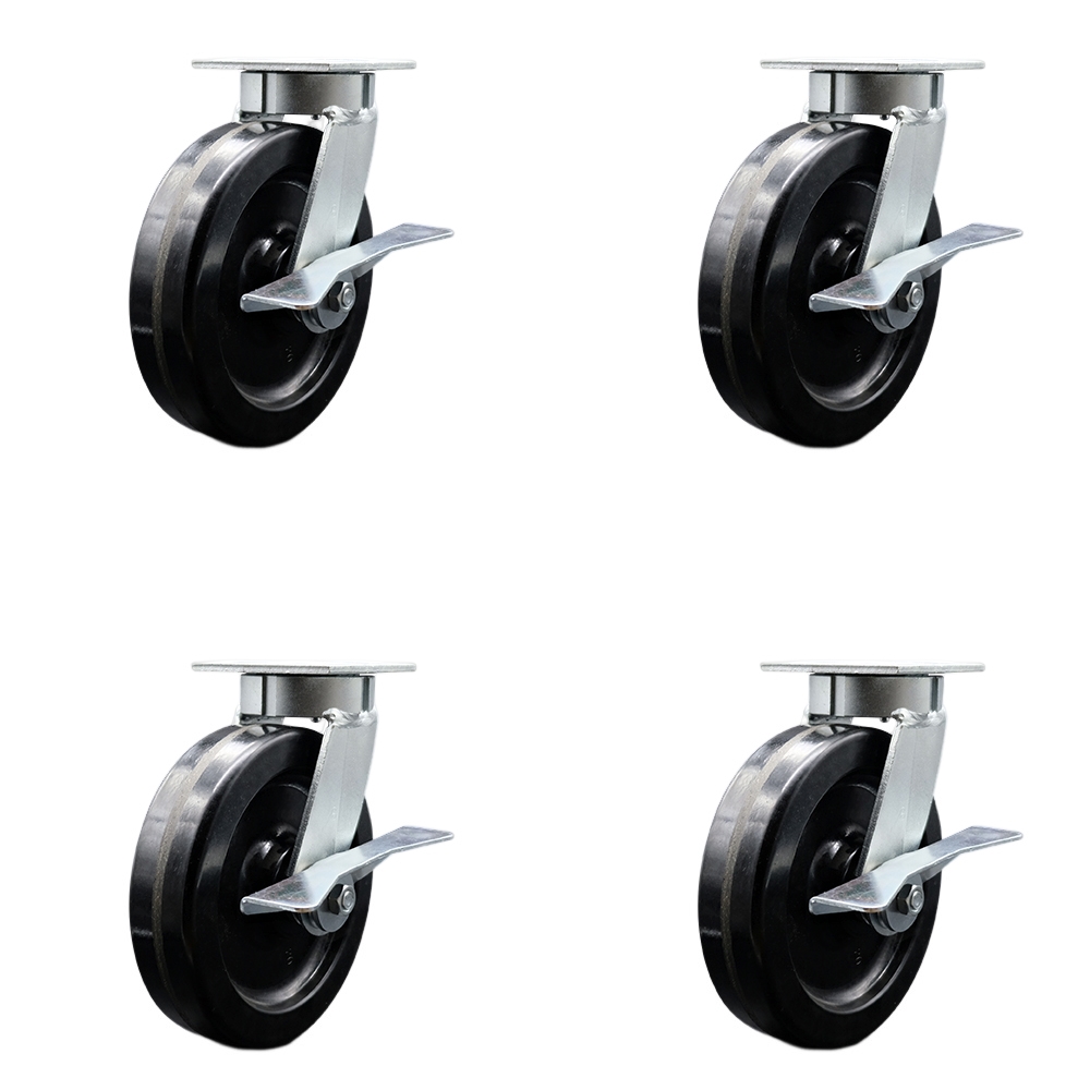 Heavy Duty Kingpinless Swivel Caster Set of 4 with 8 Inch Phenolic Wheels and Ball Bearings - Includes 4 Swivel with Side Lock Brakes - 5,000 lbs. Total Capacity - Service Caster Brand — photo 1