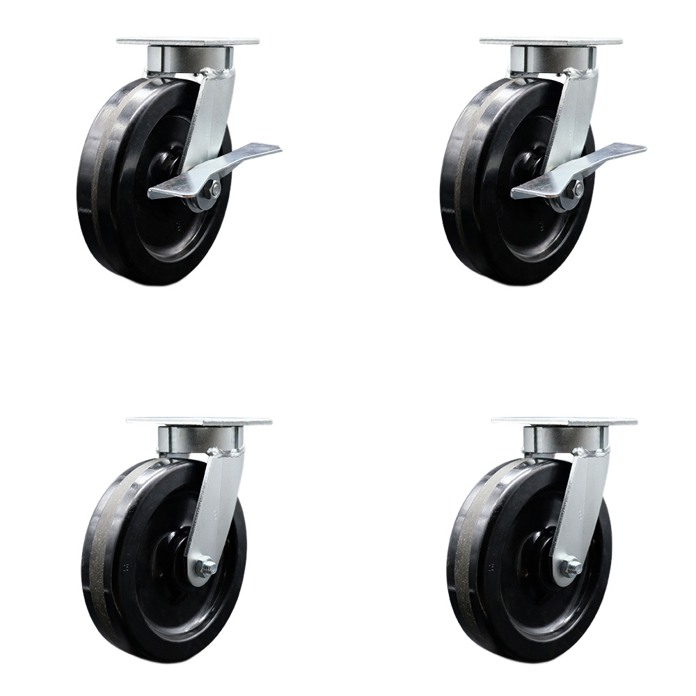 Heavy Duty Kingpinless Swivel Caster Set with 8 Inch Phenolic Wheels and Ball Bearings - Includes 2 Swivel with Brakes and Bolt on Swivel Locks and 2 Swivel with Swivel Locks - Service Caster Brand — photo 1