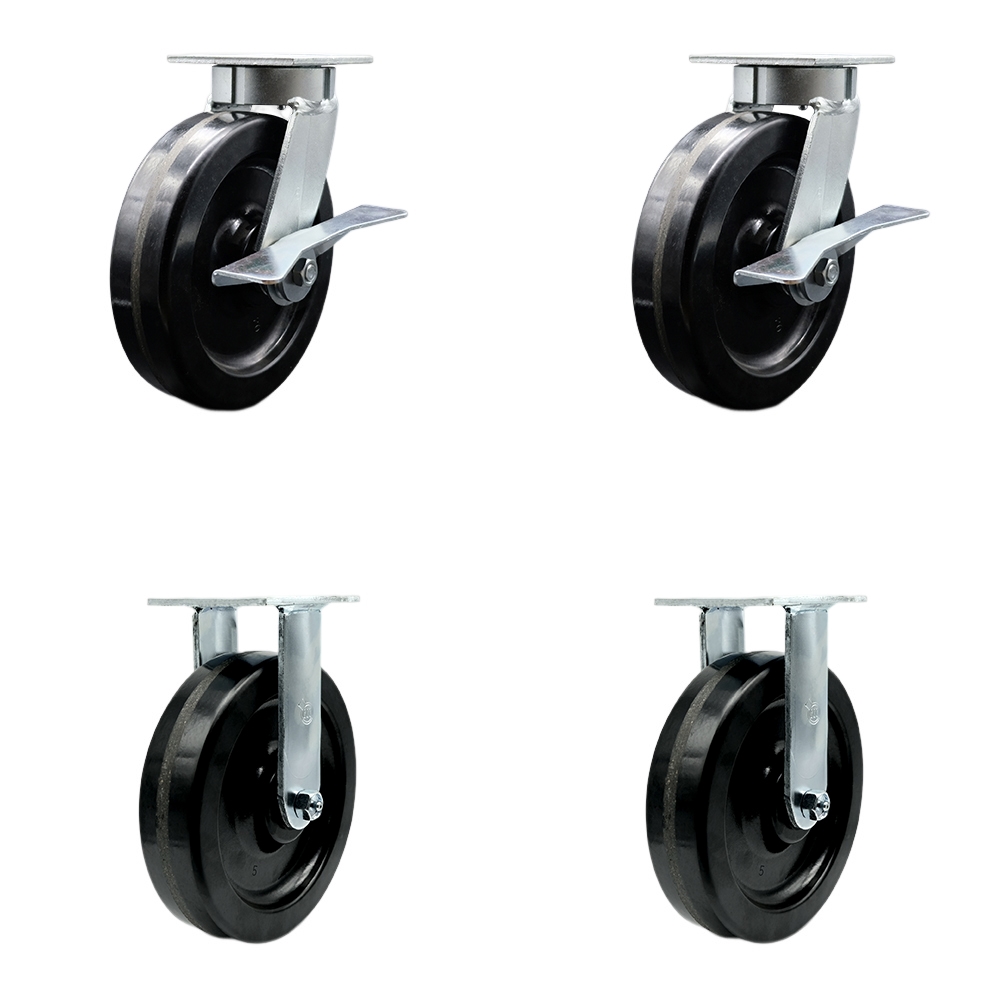 Heavy Duty Kingpinless Swivel Caster Set of 4 with 8 Inch Phenolic Wheels and Ball Bearings - Includes 2 Swivel with Brakes and Bolt on Swivel Locks and 2 Rigid - Service Caster Brand — photo 1