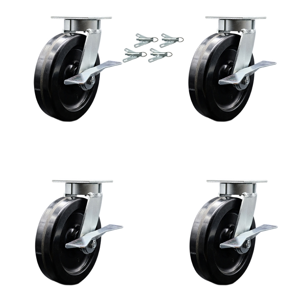 Heavy Duty Kingpinless Swivel Caster Set of 4 with 8 Inch Phenolic Wheels and Ball Bearings - Includes 4 Swivel with Side Lock Brakes and Bolt on Swivel Locks - Service Caster Brand — photo 1