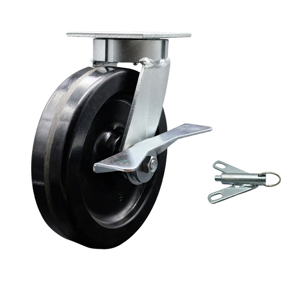 Heavy Duty Kingpinless Swivel Top Plate Caster with Side Lock Brake and Bolt on Swivel Lock and 8 Inch Phenolic Wheel with Ball Bearings - 1,250 lbs. Capacity/Caster - Service Caster Brand — photo 1