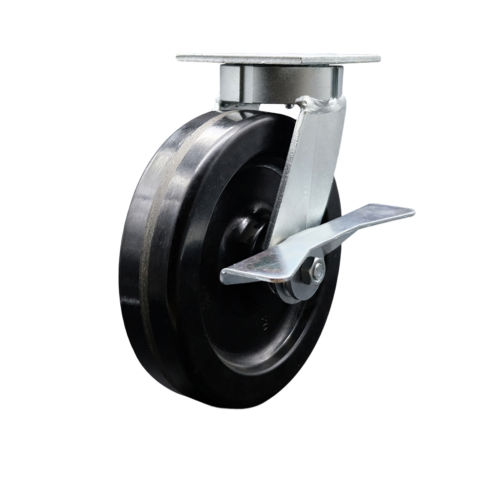 Heavy Duty Kingpinless Swivel Top Plate Caster with Side Lock Brake and 8 Inch Phenolic Wheel with Ball Bearings - 1,250 lbs. Capacity/Caster - Service Caster Brand — photo 1