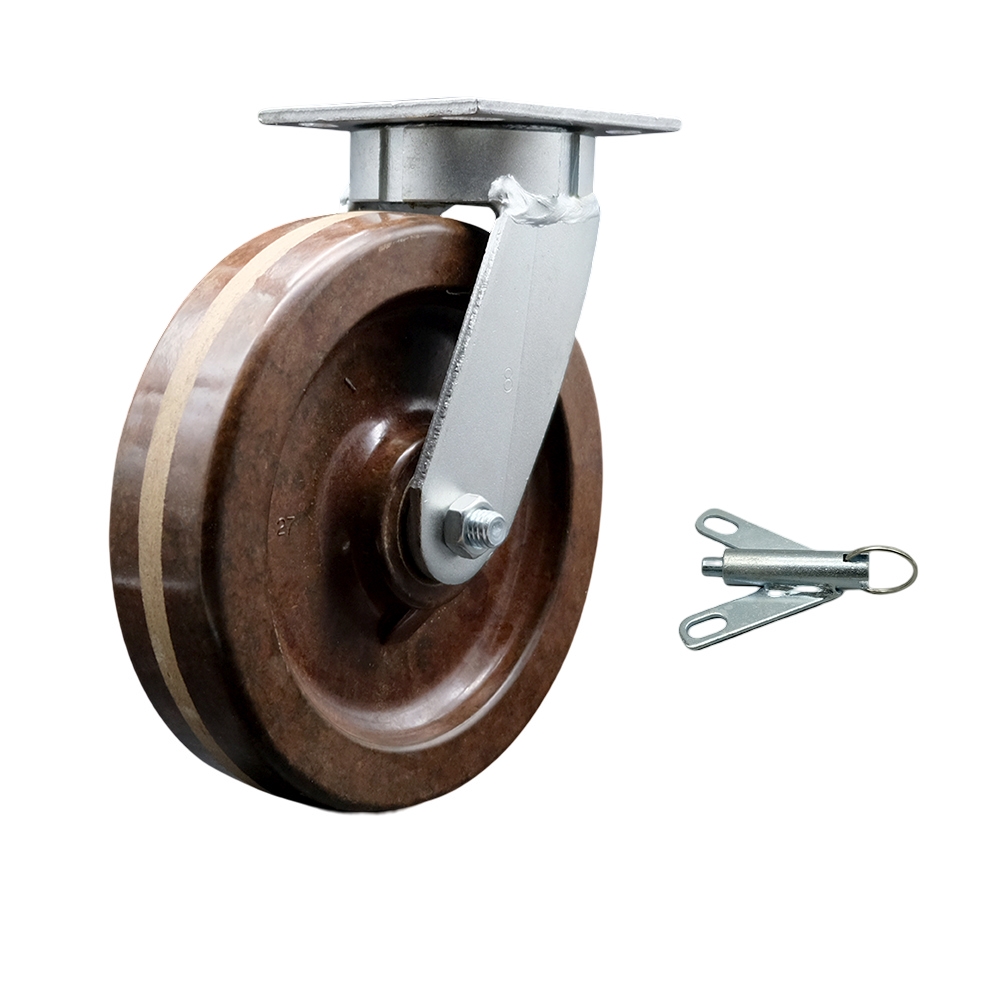 Heavy Duty Kingpinless Swivel Top Plate Caster with Bolt on Swivel Lock and 8 Inch High Temperature Glass Filled Nylon Wheel - 1,200 lbs. Capacity/Caster - Service Caster Brand — photo 1