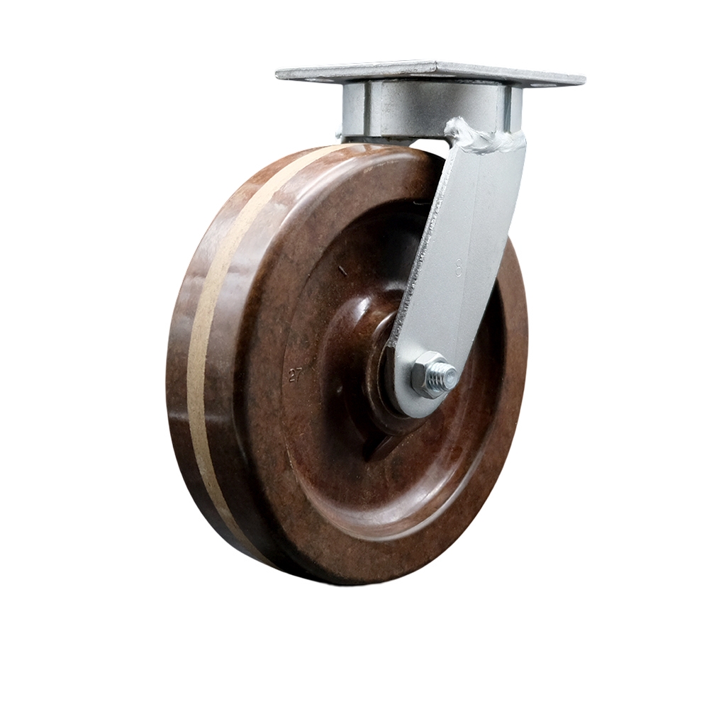Heavy Duty Kingpinless Swivel Top Plate Caster with 8 Inch High Temperature Glass Filled Nylon Wheel and Bronze Bearings - 1,200 lbs. Capacity/Caster - Service Caster Brand — photo 1
