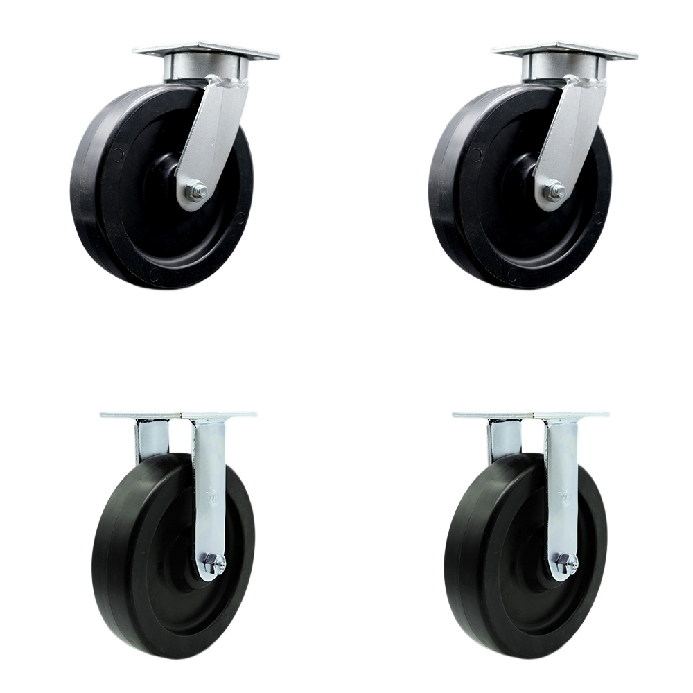 Heavy Duty Kingpinless Swivel Caster Set of 4 with 8 Inch Polyolefin Wheels and Ball Bearings - Includes 2 Swivel and 2 Rigid - 3,600 lbs. Total Capacity - Service Caster Brand — photo 1