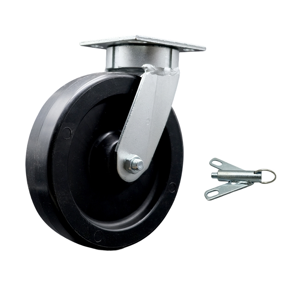 Kingpinless Polyolefin Swivel Top Plate Caster w/8" x 2" Black Wheel & Bolt on Swivel Lock - 900 lbs Capacity/Caster - Service Caster Brand — photo 1