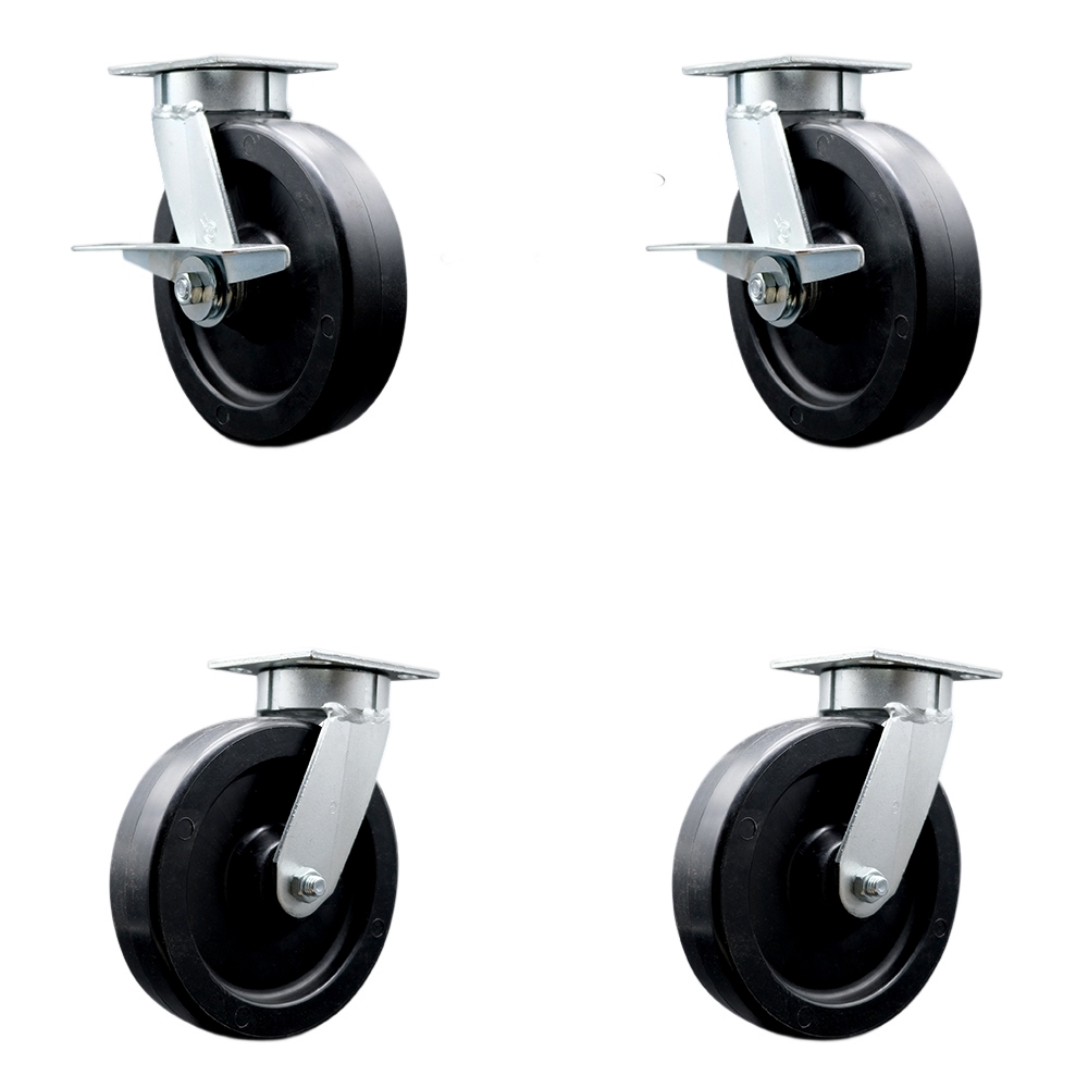 Heavy Duty Kingpinless Swivel Caster Set with 8 Inch Polyolefin Wheels and Ball Bearings - Includes 2 Swivel with Brakes and Bolt on Swivel Locks and 2 Swivel with Swivel Locks - Service Caster Brand — photo 1
