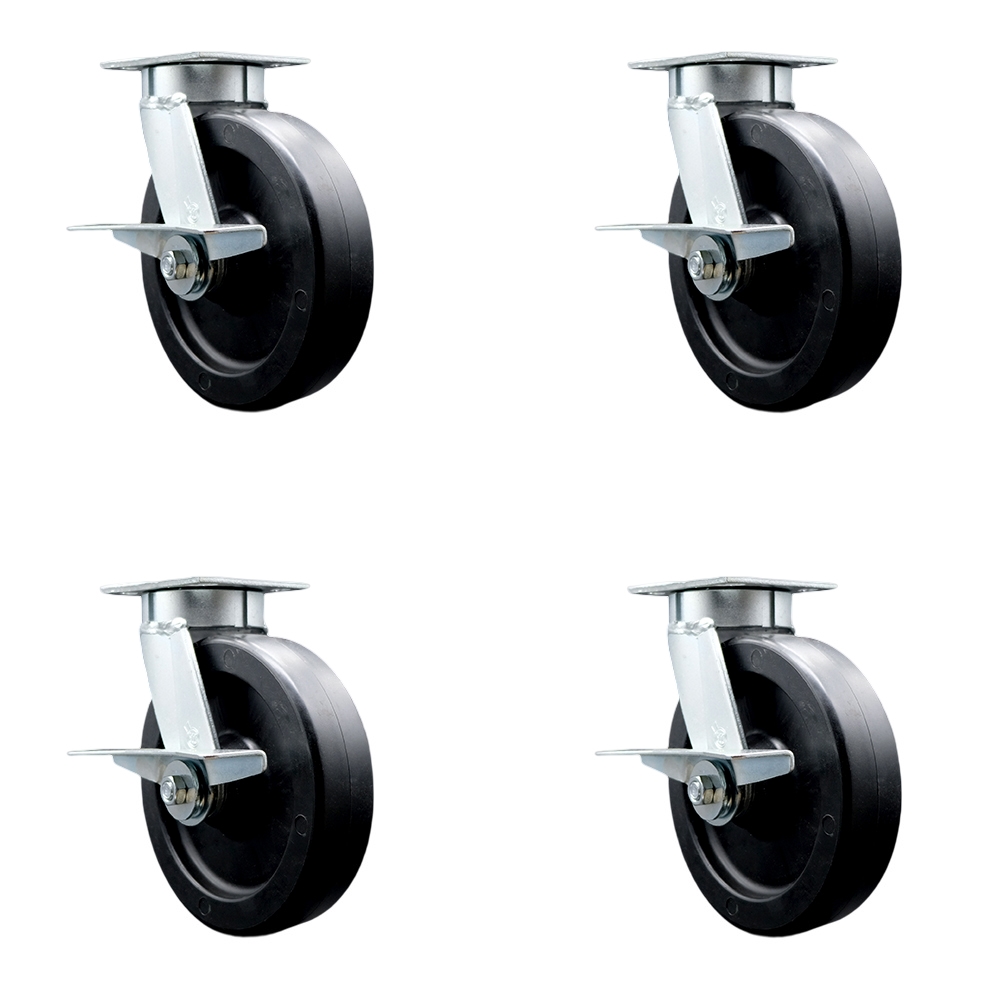 Heavy Duty Kingpinless Swivel Caster Set of 4 with 8 Inch Polyolefin Wheels and Ball Bearings - Includes 2 Swivel with Brakes and Bolt on Swivel Locks and 2 Swivel with Brakes - Service Caster Brand — photo 1