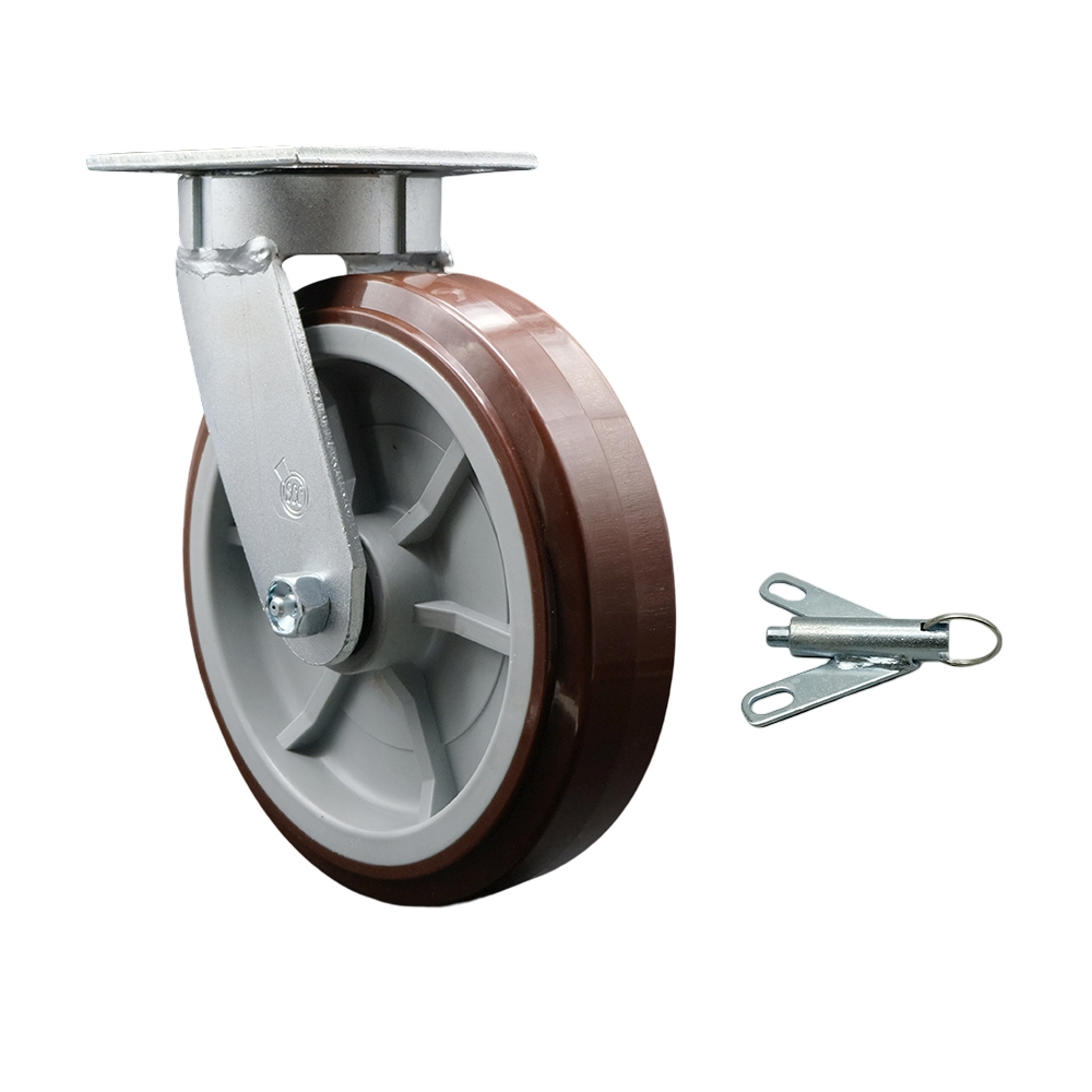Heavy Duty Kingpinless Swivel Top Plate Caster with Bolt on Swivel Lock and 8 Inch Polyurethane Wheel with Ball Bearings - 1,000 lbs. Capacity/Caster - Service Caster Brand — photo 1