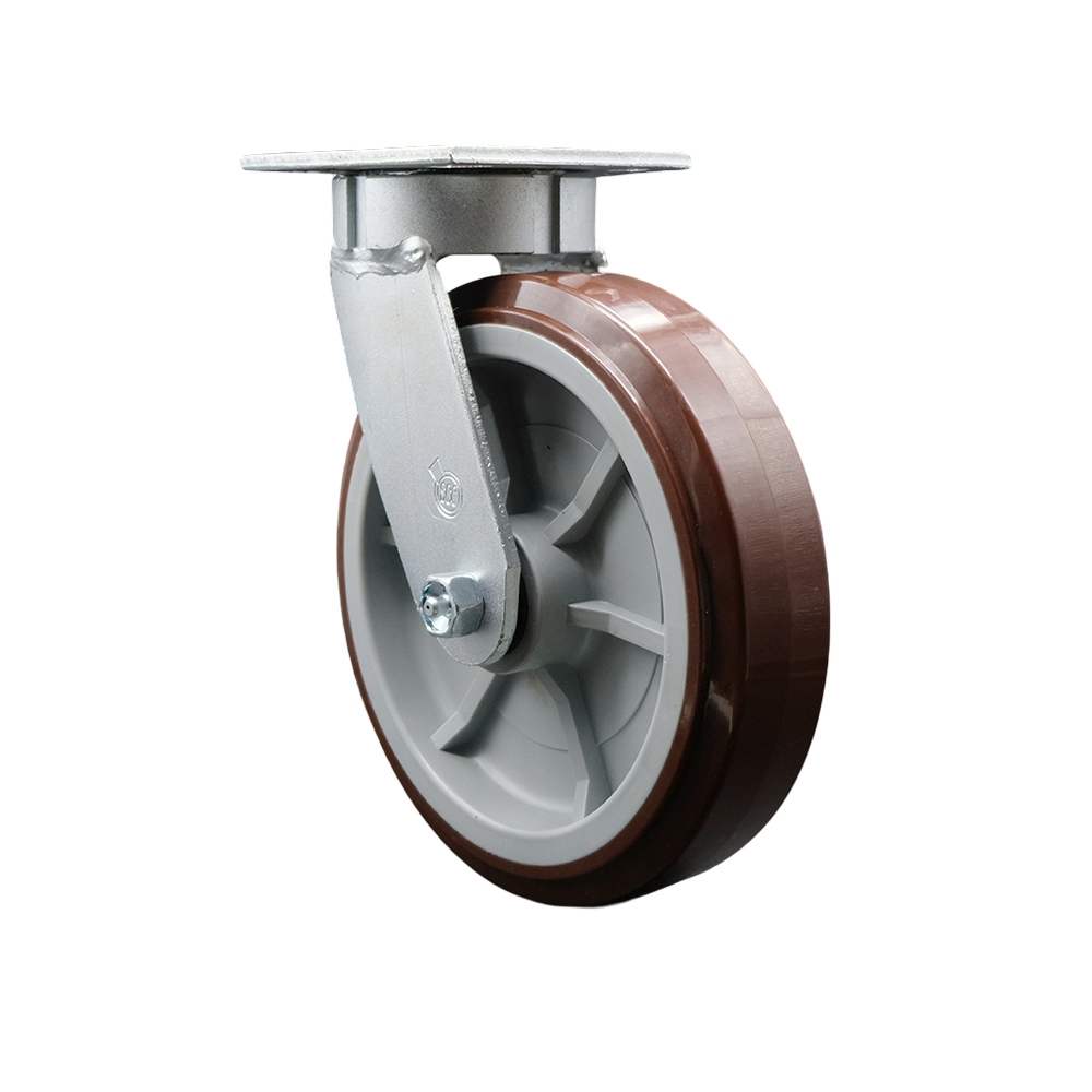 Kingpinless Polyurethane on Polyolefin Swivel Top Plate Caster w/8" x 2" Maroon Wheel - 1000 lbs Capacity/Caster - Service Caster Brand — photo 1