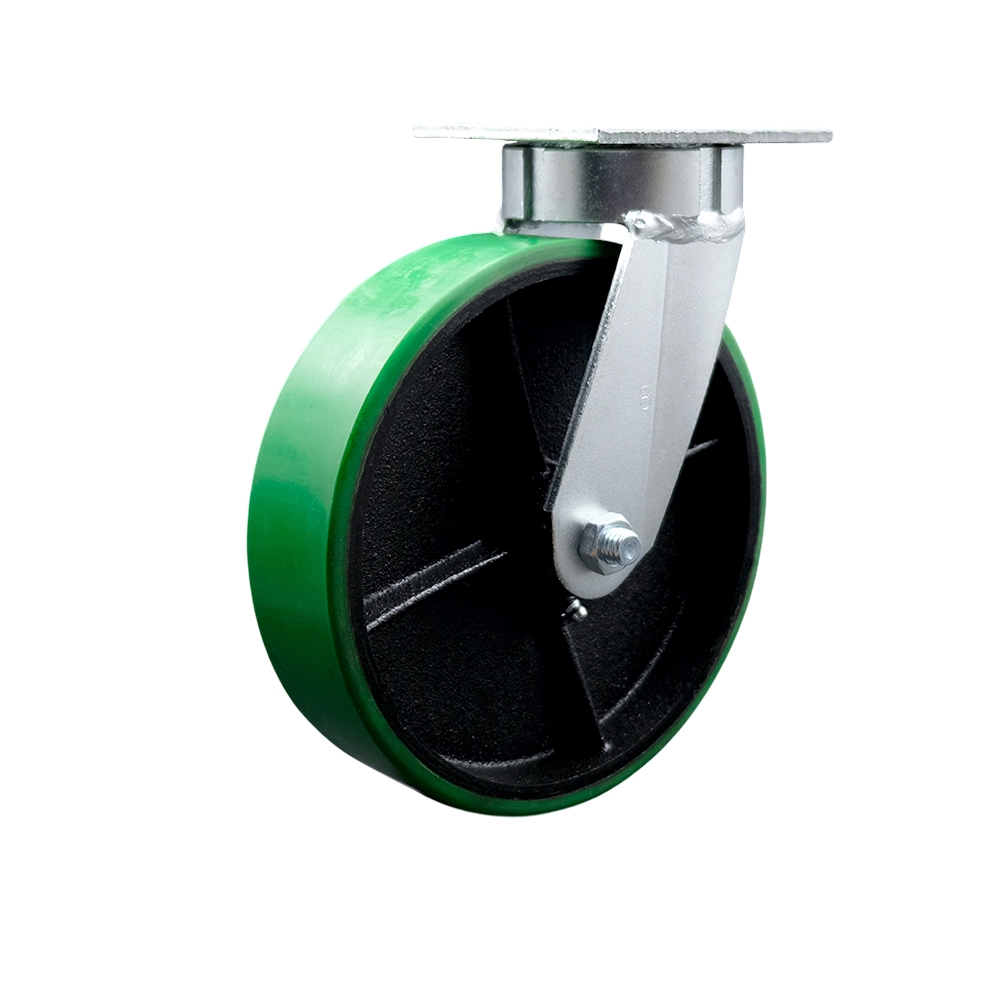 Heavy Duty Kingpinless Swivel Top Plate Caster with 8 Inch Green Polyurethane on Cast Iron Wheel and Ball Bearings - 1,250 lbs. Capacity/Caster - Service Caster Brand — photo 1