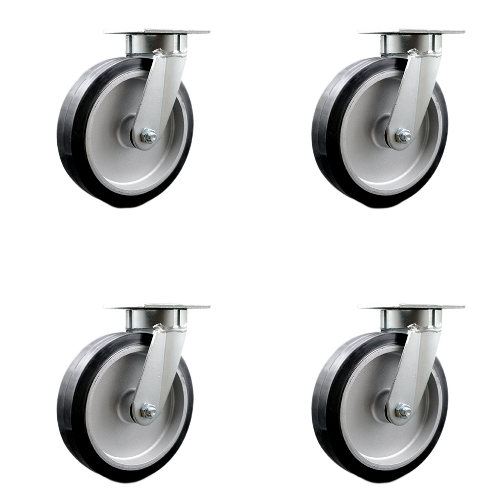 Heavy Duty Kingpinless Swivel Caster Set of 4 with 8 Inch Rubber on Aluminum Wheels and Ball Bearings - Includes 4 Swivel - 2,400 lbs. Total Capacity - Service Caster Brand — photo 1