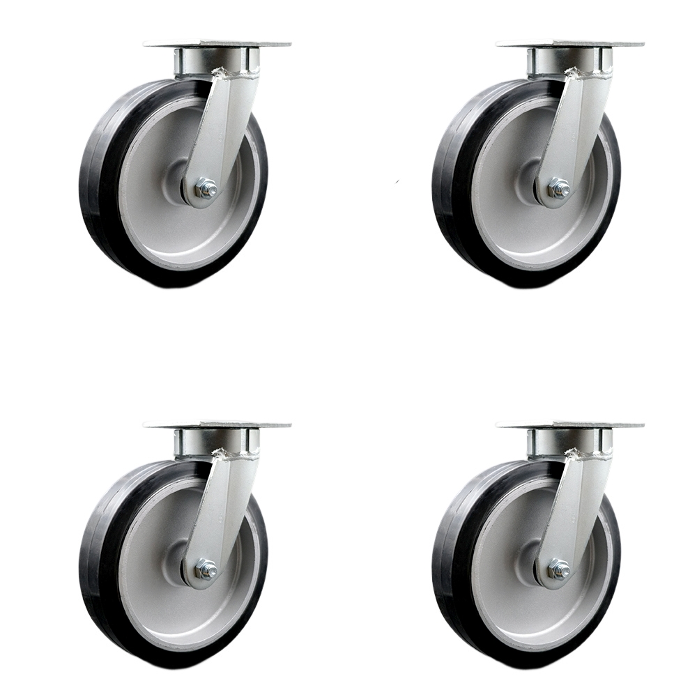 Heavy Duty Kingpinless Swivel Caster Set of 4 with 8 Inch Rubber on Aluminum Wheels and Ball Bearings -Includes 4 Swivel with Bolt on Swivel Locks - 2,400lbs. Total Capacity - Service Caster Brand — photo 1