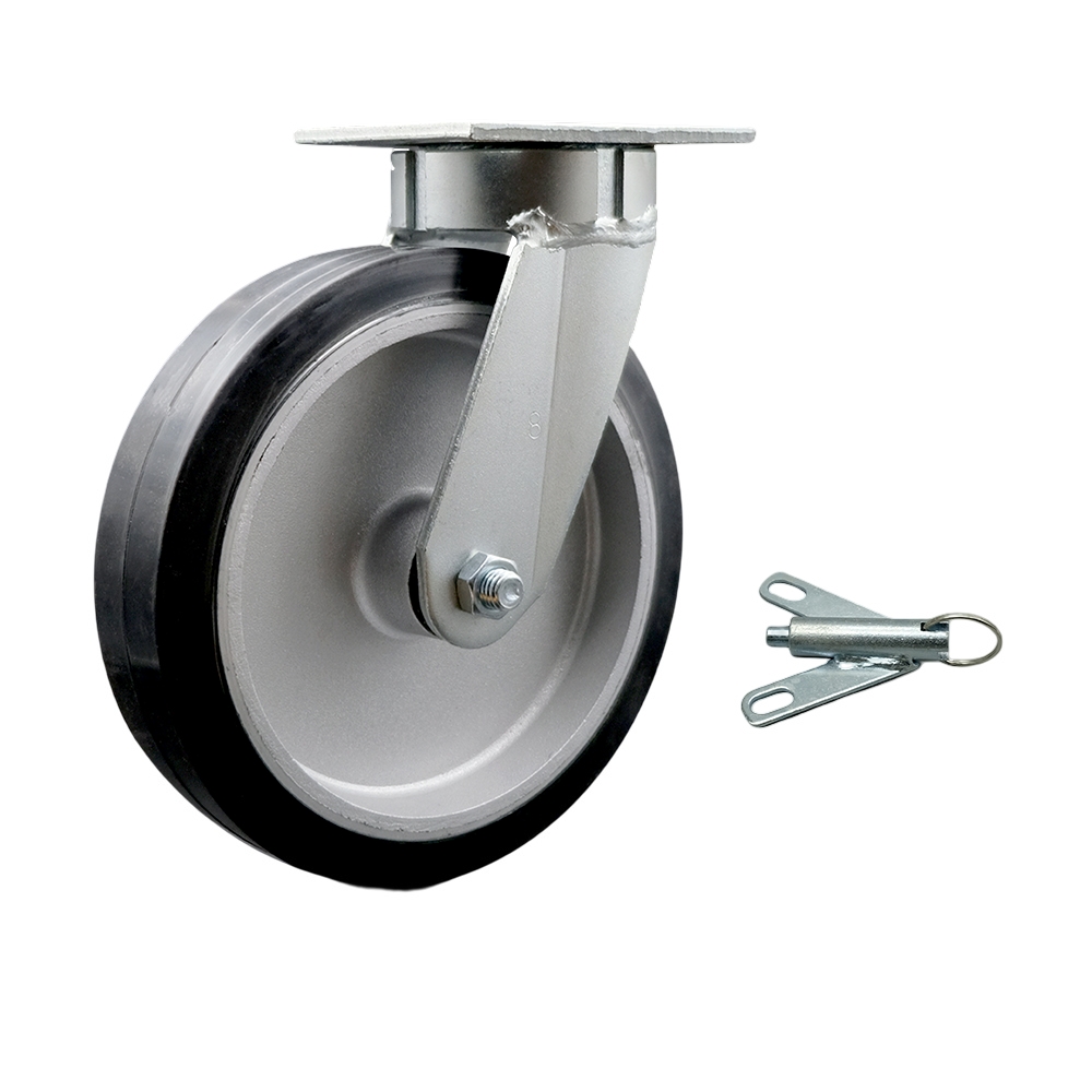 Kingpinless Rubber on Aluminum Swivel Top Plate Caster w/8" x 2" Black Wheel & Bolt on Swivel Lock - 600 lbs Capacity/Caster - Service Caster Brand — photo 1